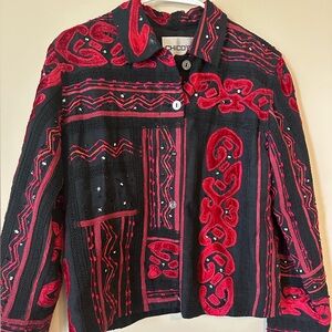 CHICO’S women’s red and black button jacket